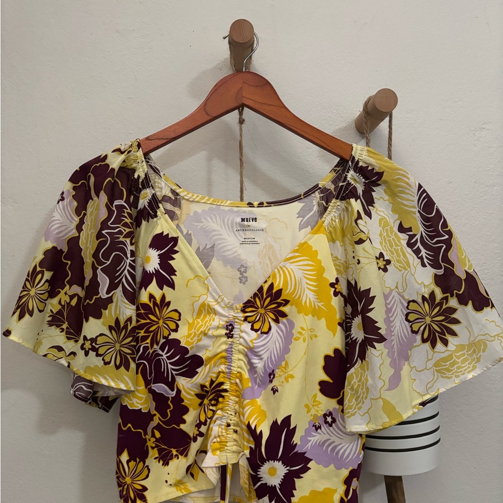 Maeve by Anthropologie Yellow and Purple Floral Blouse